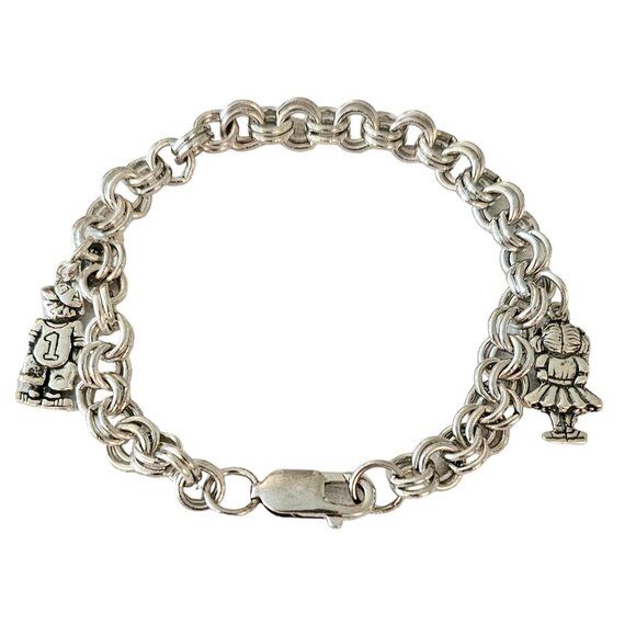 Sterling Silver 925 Double Round Ring Boy Girl Charm Chain Bracelet L48